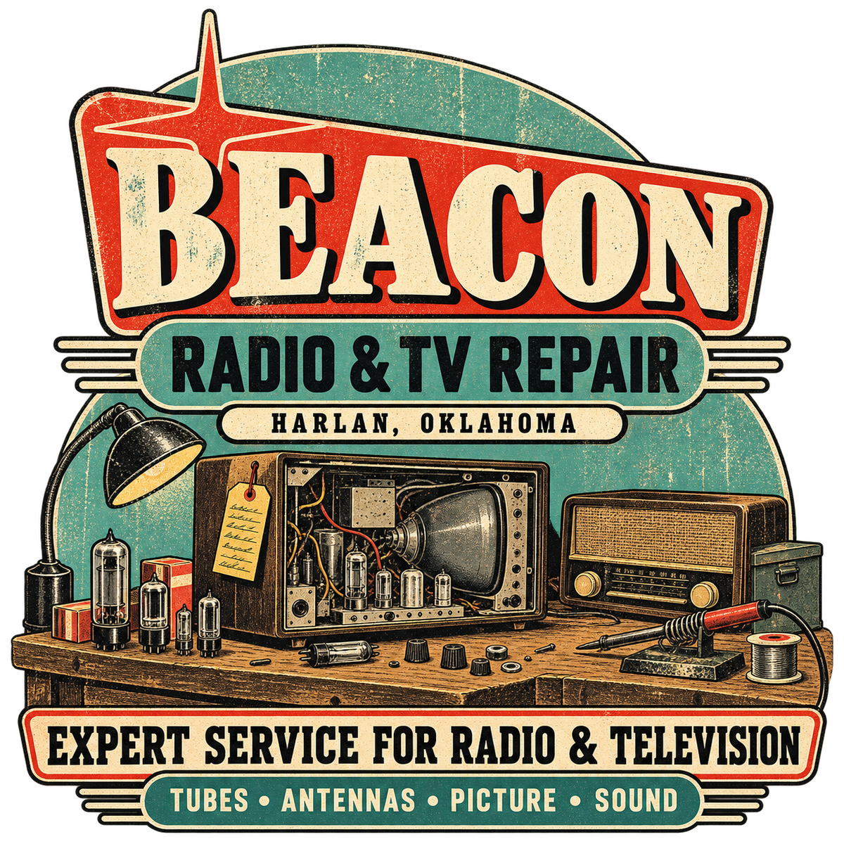 Beacon Radio & TV Repair vintage printable wall art from the Lost Places collection
