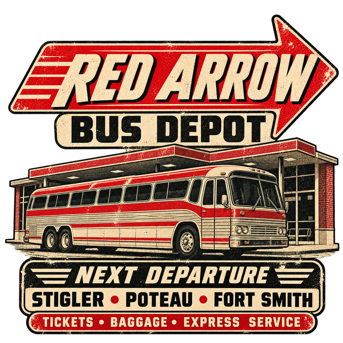 Red Arrow Bus Depot vintage printable wall art from the Lost Places collection